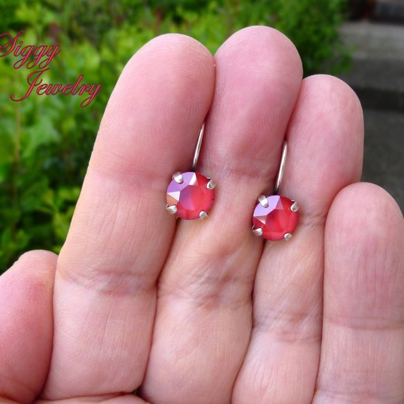 Swarovski Crystal Ruby Royal Red Drop Earrings - Picture 5 of 6